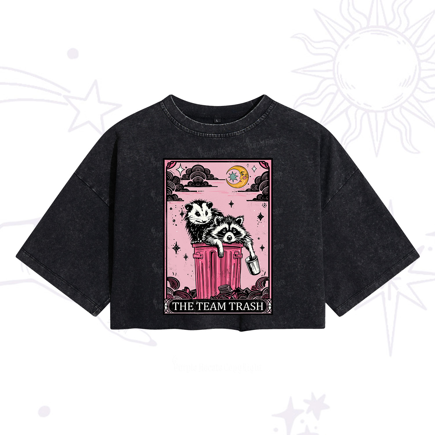 Purplehecate The Team Trash Raccoon & Possum Tarot Washed Cropped T-Shirt