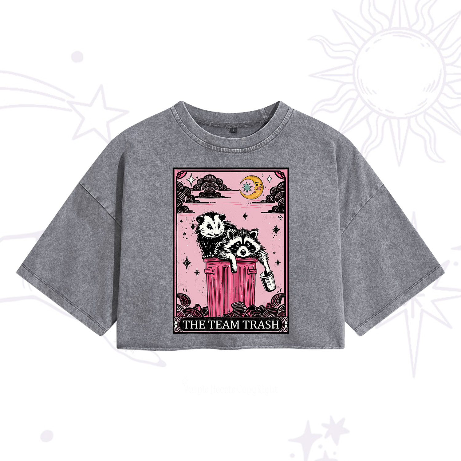 Purplehecate The Team Trash Raccoon & Possum Tarot Washed Cropped T-Shirt