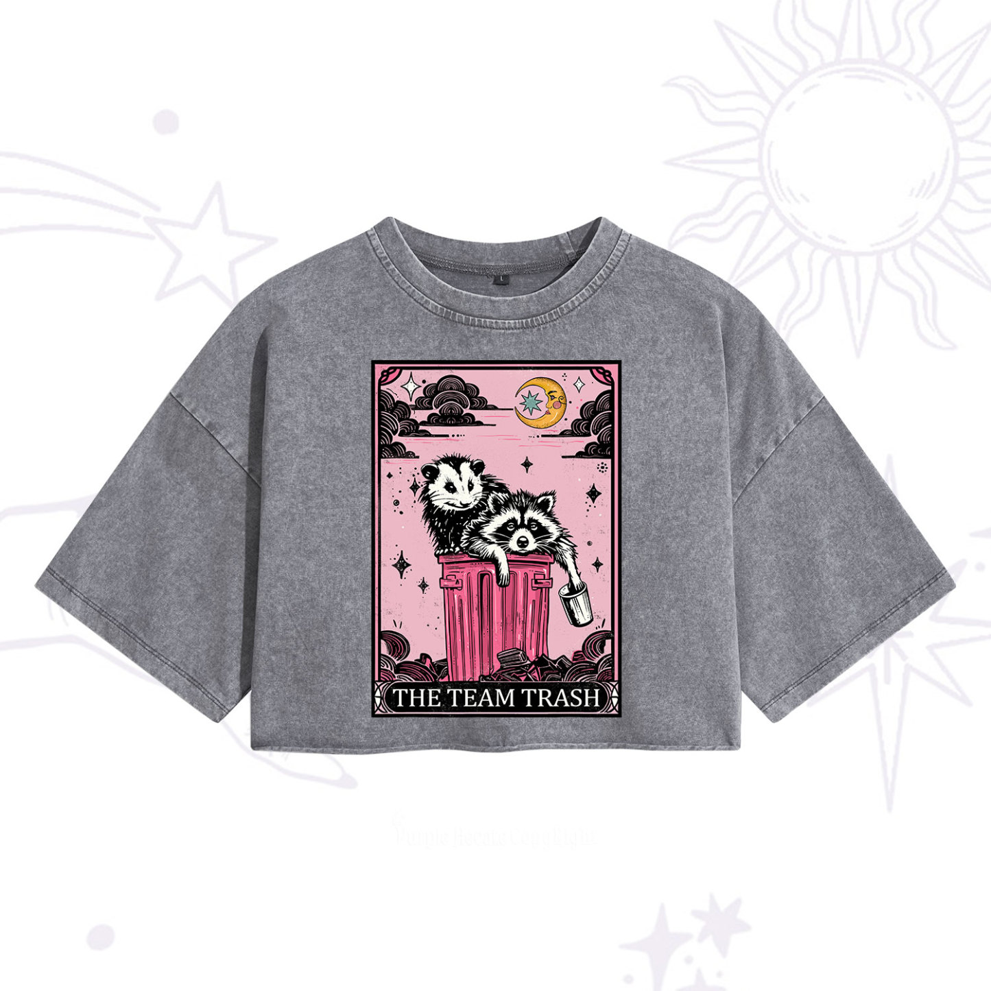 Purplehecate The Team Trash Raccoon & Possum Tarot Washed Cropped T-Shirt