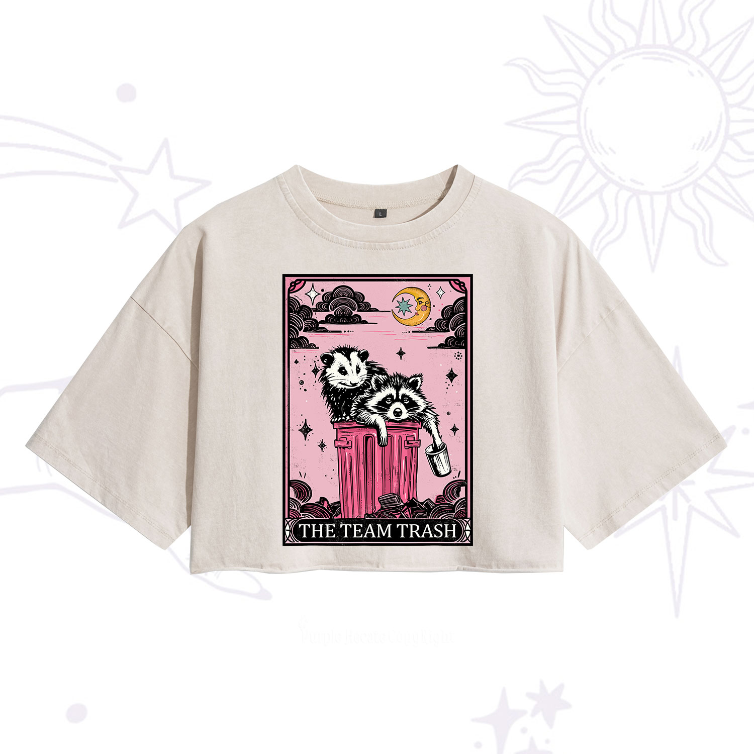Purplehecate The Team Trash Raccoon & Possum Tarot Washed Cropped T-Shirt