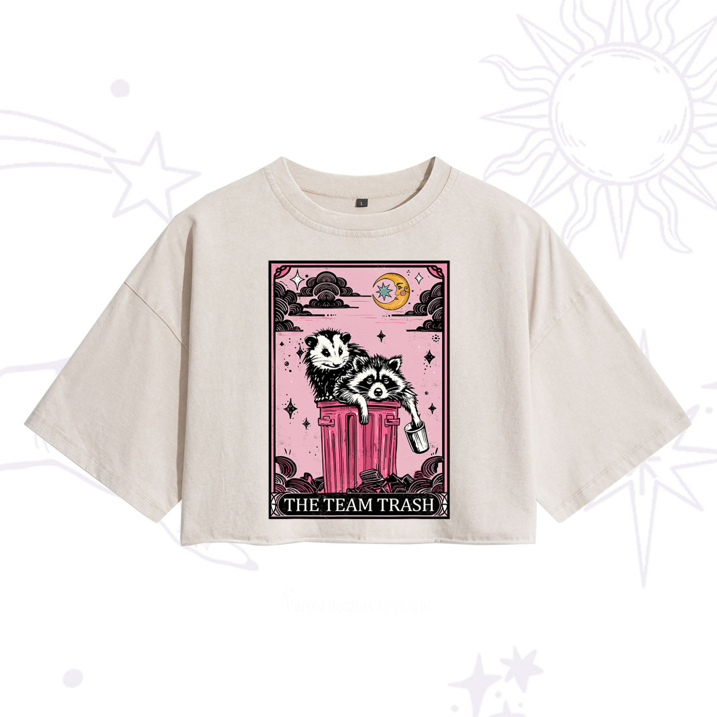 Purplehecate The Team Trash Raccoon & Possum Tarot Washed Cropped T-Shirt