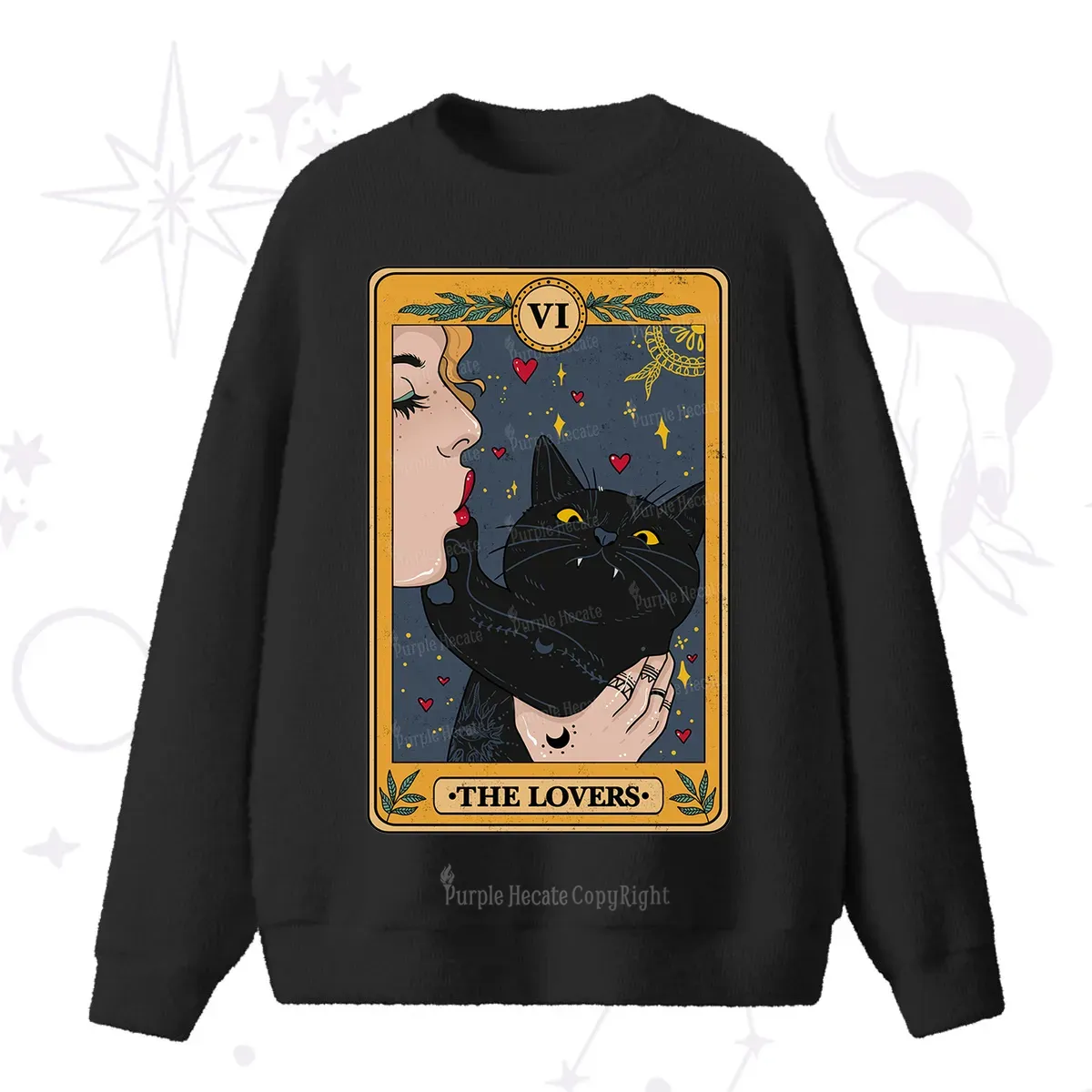 Purplehecate The Lovers Cat Tarot Fuzzy Ugly Sweater