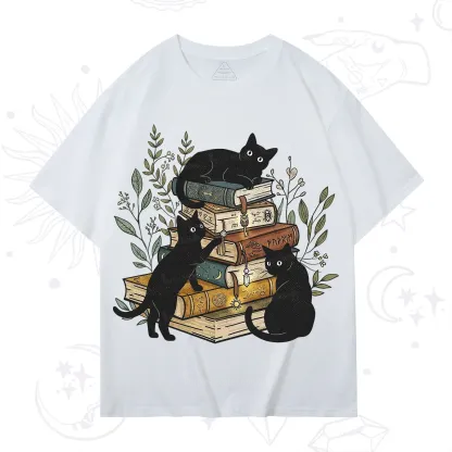 Purplehecate Enchanted Library Three Black Cats T-Shirt