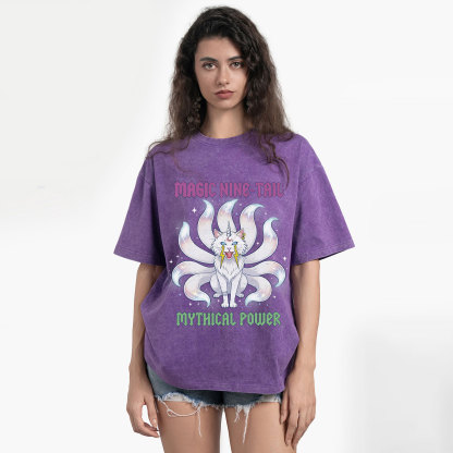 Purplehecate Magic Nine Tail Cat Washed T-Shirt