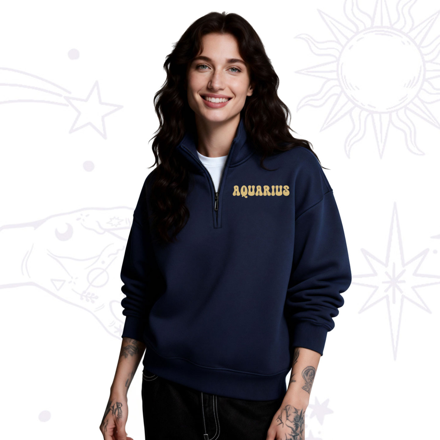 Purplehecate Zodiac Aquarius Under the Stars Zip Fleece Sweatshirt