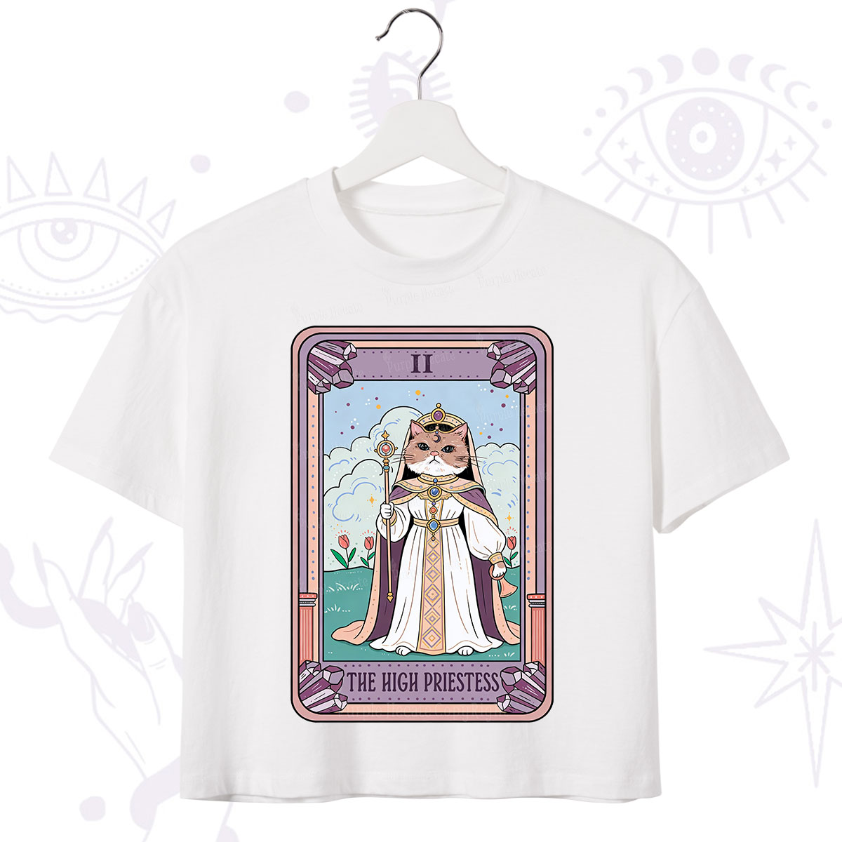 Purplehecate The High Priestess Cat Tarot Crop T-Shirt