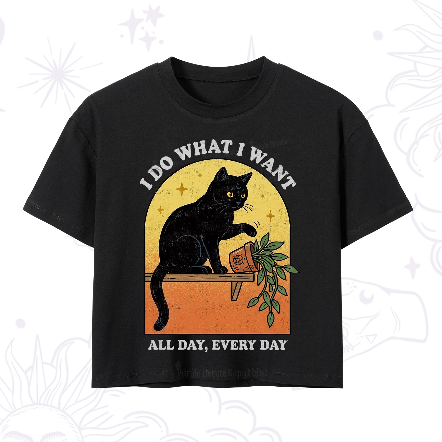 Purplehecate I Do What I Want Funny Black Cat Crop T-Shirt