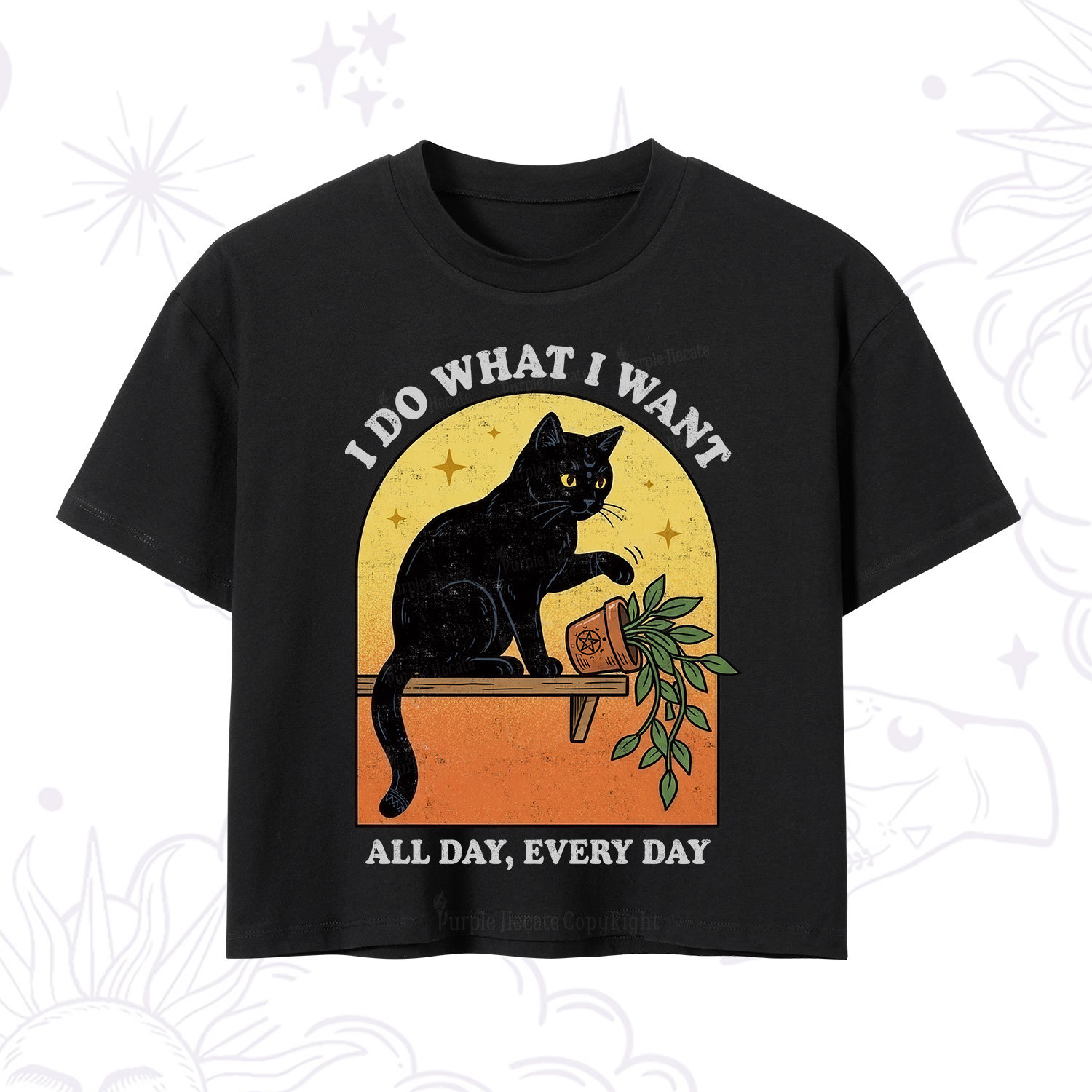 Purplehecate I Do What I Want Funny Black Cat Crop T-Shirt