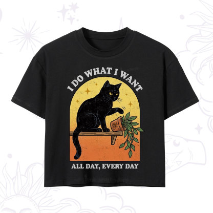 Purplehecate I Do What I Want Funny Black Cat Crop T-Shirt