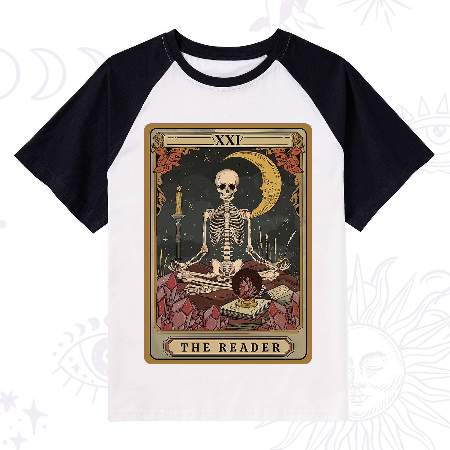 Purplehecate The Reader Tarot Raglan Short Sleeve T‑Shirt