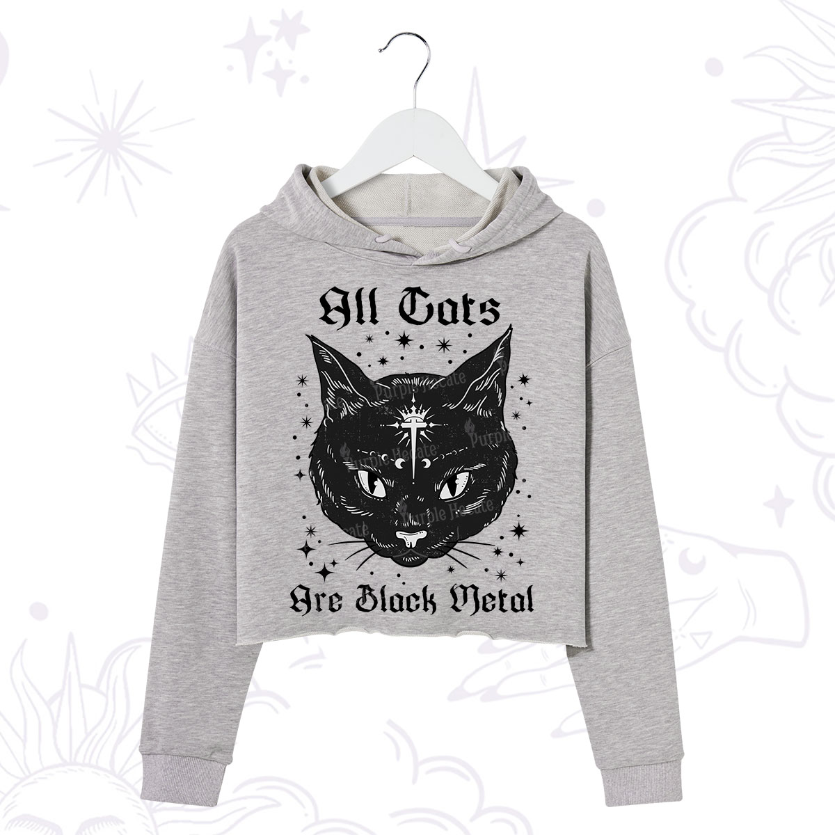 Purplehecate All Cats Are Black Metal Crop Hoodie