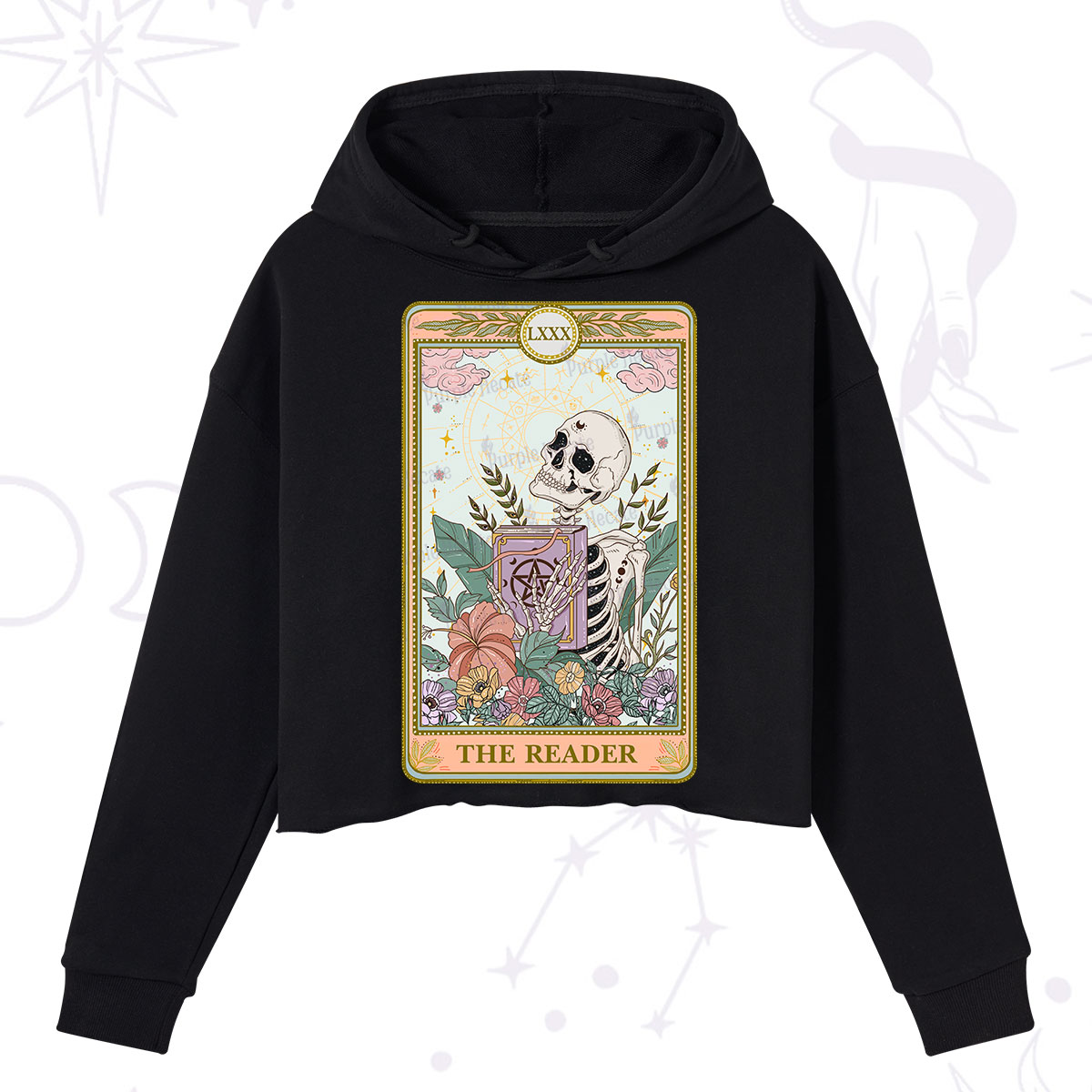 Purplehecate The Reader Occult Tarot Skeleton Crop Hoodie