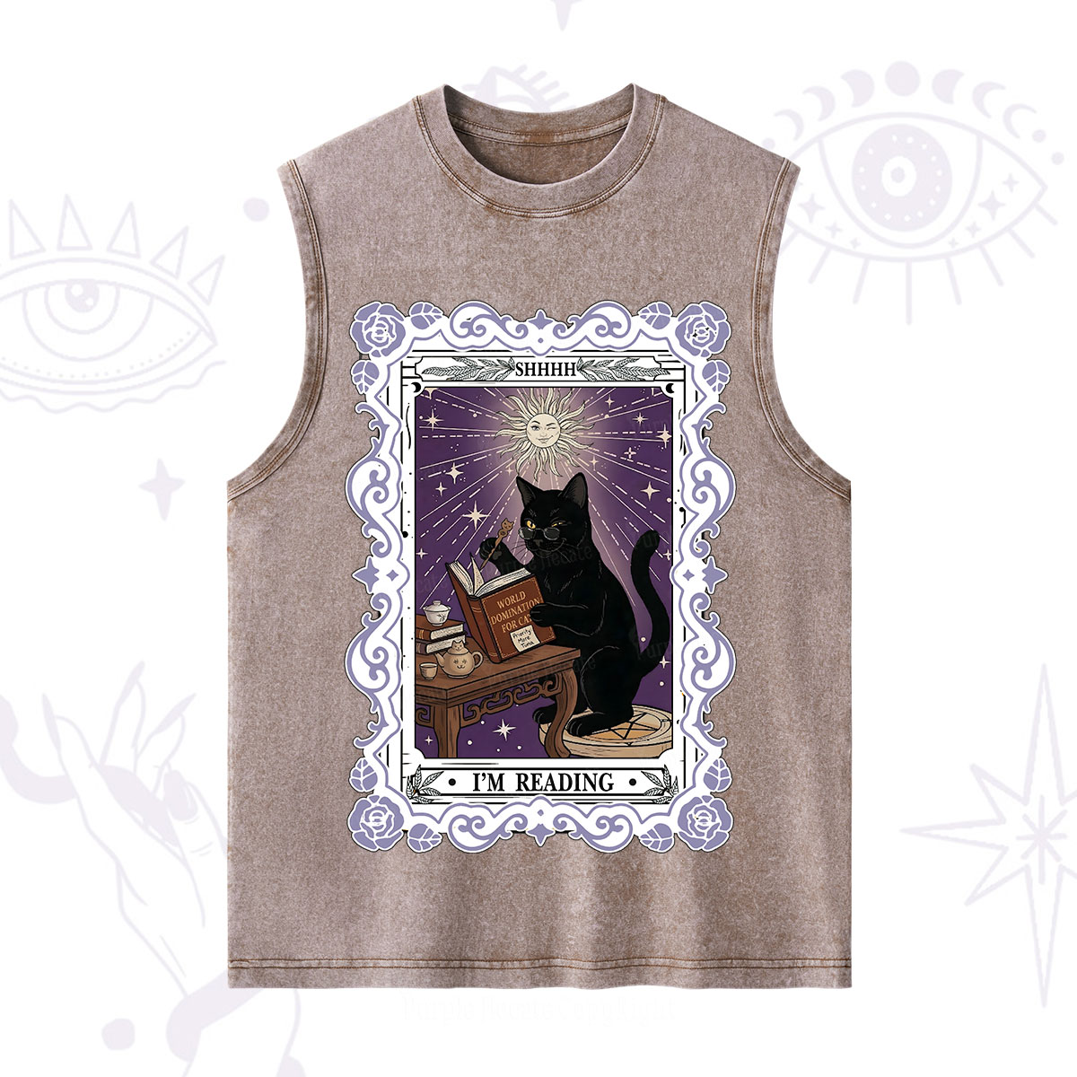Purplehecate The Reading Cat Tarot Washed Tank
