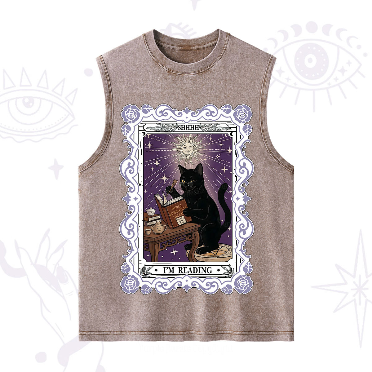 Purplehecate The Reading Cat Tarot Washed Tank
