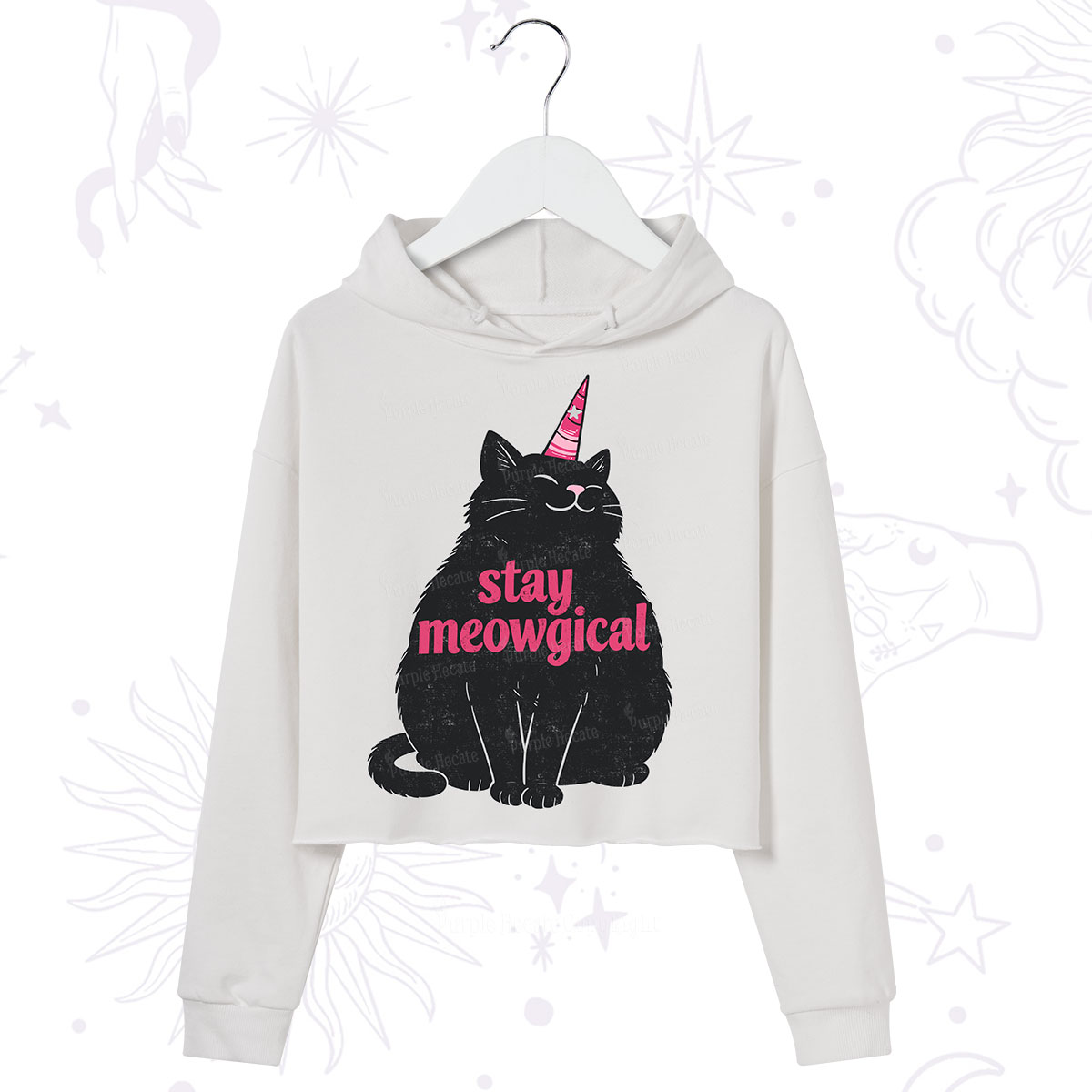 Purplehecate Stay Meowgical Crop Hoodie