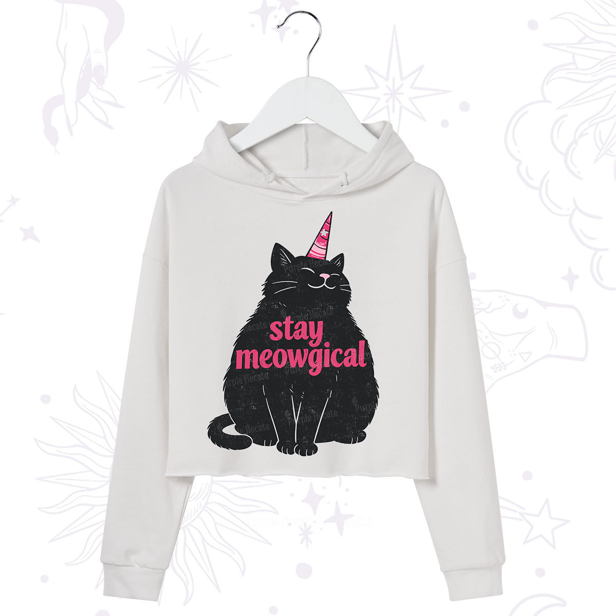 Purplehecate Stay Meowgical Crop Hoodie