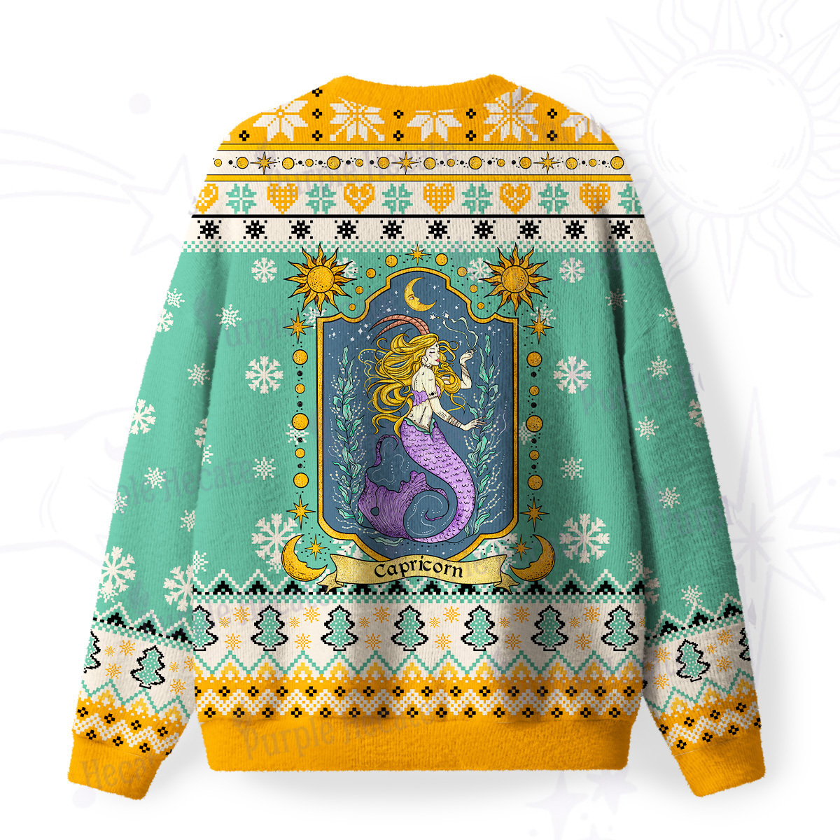 Purplehecate Capricorn Zodiac Fuzzy Ugly Christmas Sweatshirt