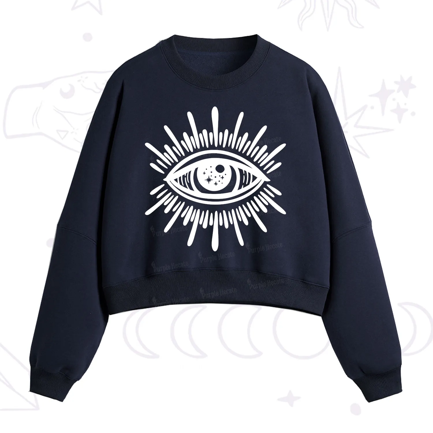 Purplehecate Evil Eye Fleece Cropped Sweatshirt
