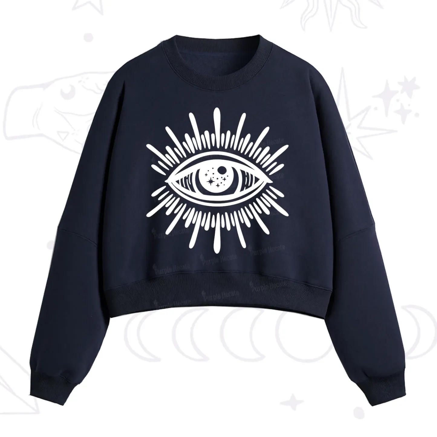 Purplehecate Evil Eye Fleece Cropped Sweatshirt