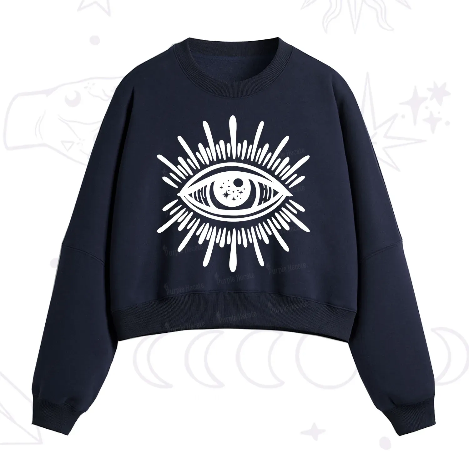 Purplehecate Evil Eye Fleece Cropped Sweatshirt