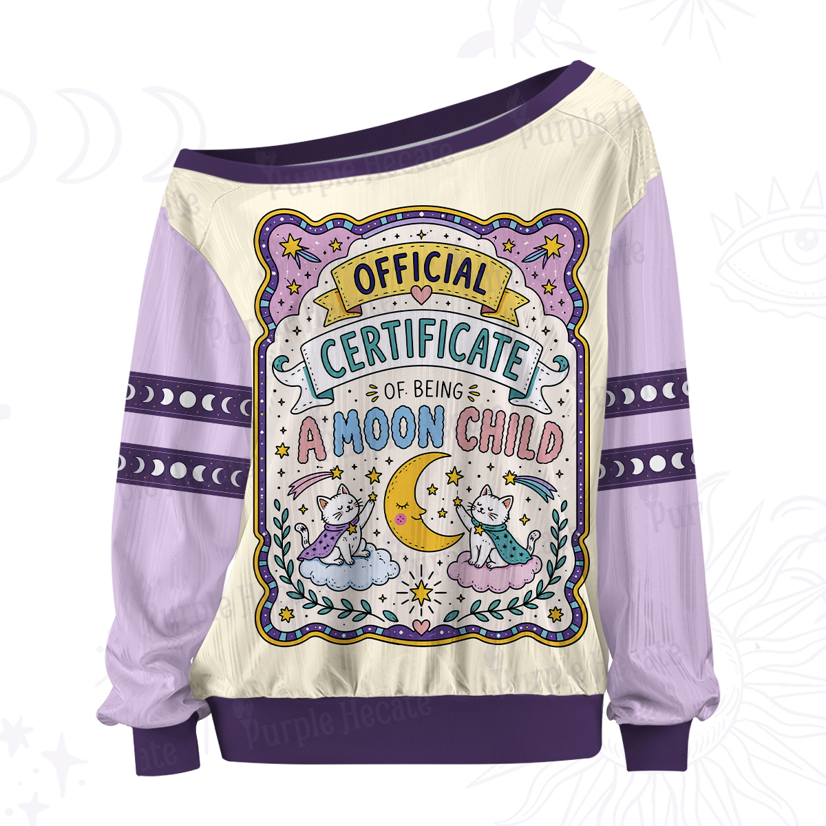 Purplehecate Official Moon Child Certificate Off The Shoulder Graphic Jersey