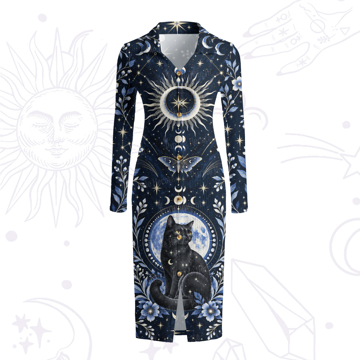 Purplehecate Lunar Oracle Witch's Cat Ribbed Knit Dress