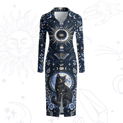 Purplehecate Lunar Oracle Witch's Cat Ribbed Knit Dress