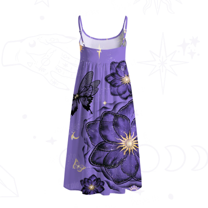 Purplehecate Moonlit Petals and Wings Spaghetti Strap Midi Dress