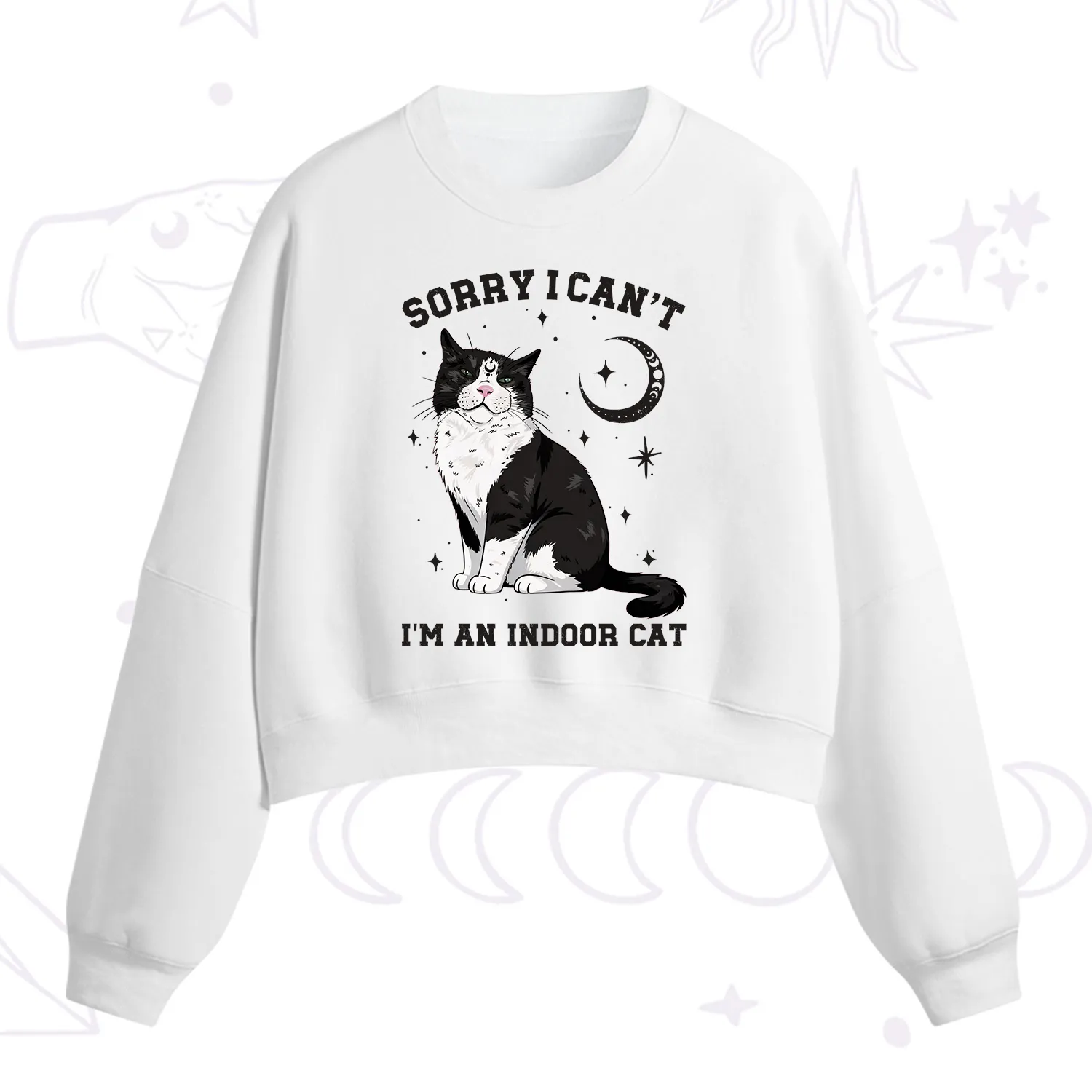 Purplehecate Sorry I Can't Go I'm an Indoor Cat Fleece Cropped Sweatshirt