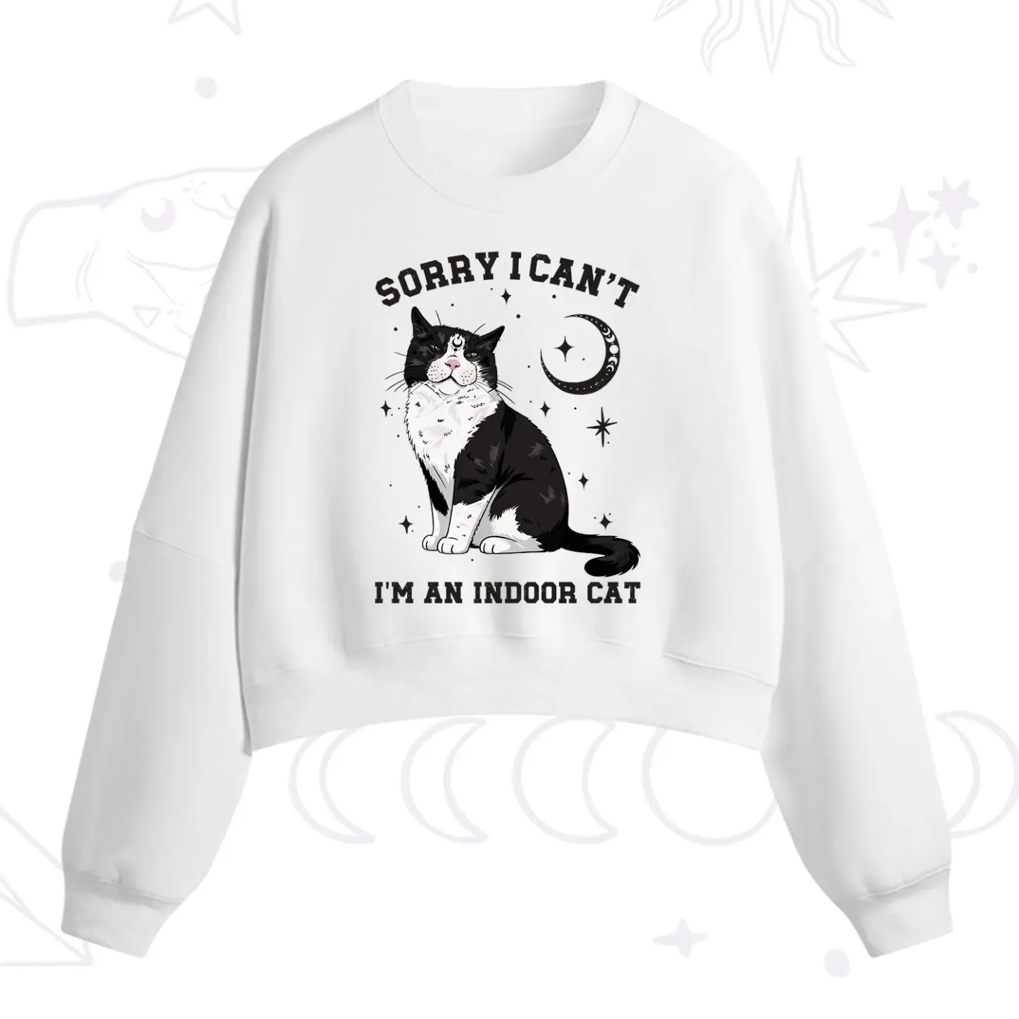 Purplehecate Sorry I Can't Go I'm an Indoor Cat Fleece Cropped Sweatshirt