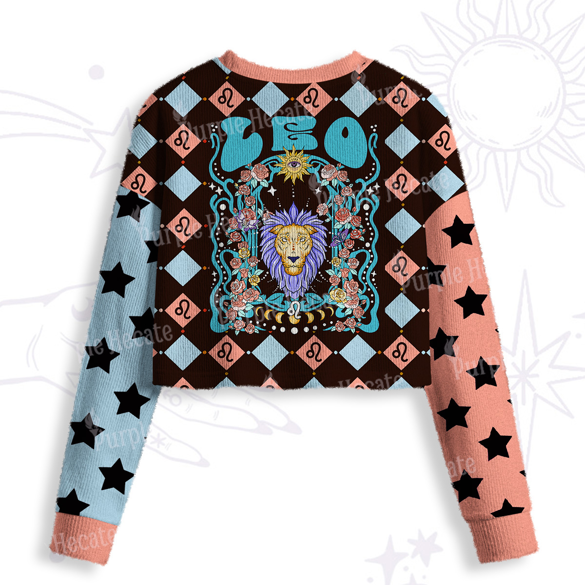 Purplehecate Leo Spirit Zodiac Crop Fuzzy Ugly Sweatshirt