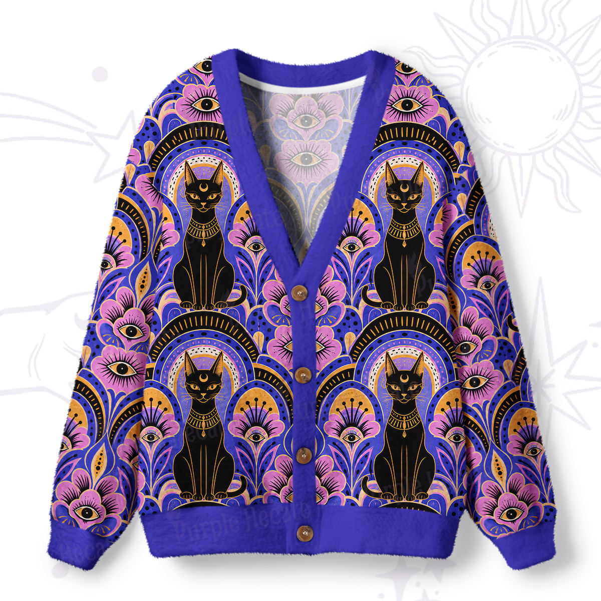 Purplehecate Egyptian Cat Temple Ugly Cardigan Sweaters