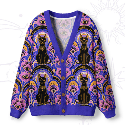 Purplehecate Egyptian Cat Temple Ugly Cardigan Sweaters