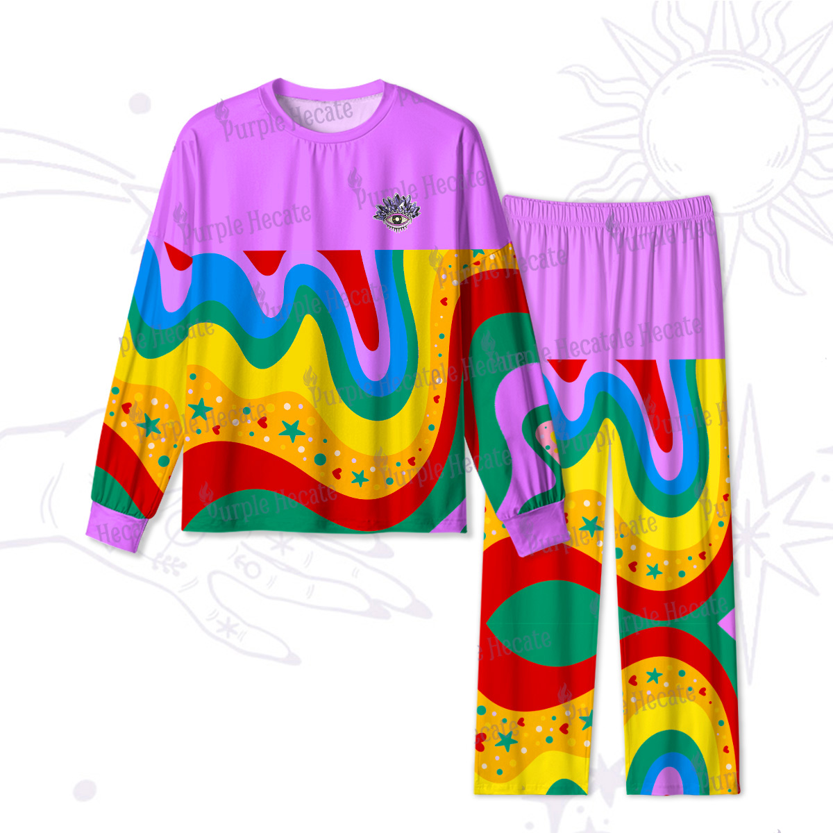 Purplehecate Dreamy Rainbow Waves Christmas Pajamas