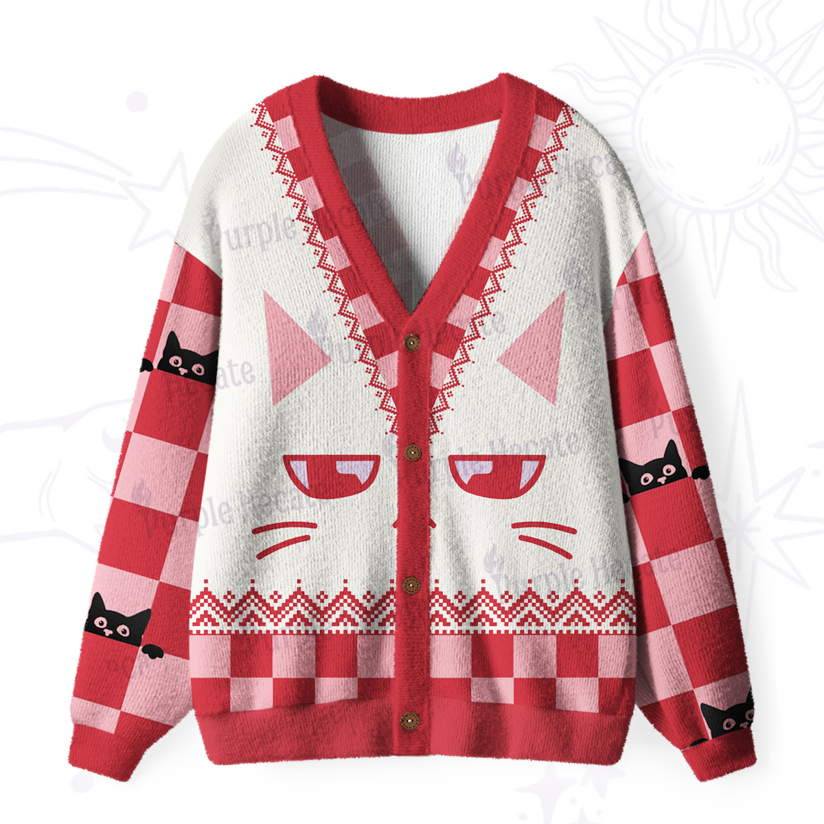 Purplehecate Sassy Cat Ugly Cardigan Sweaters
