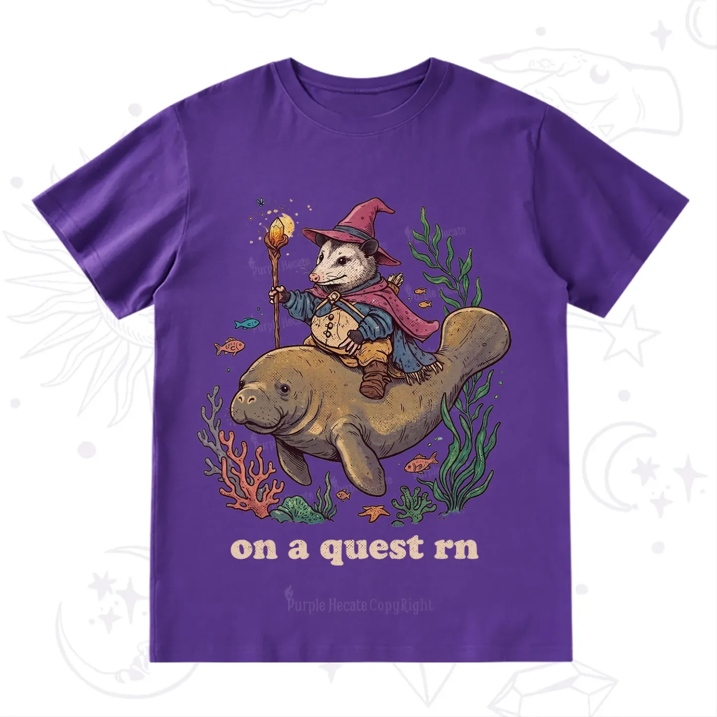 Purplehecate Opossum Wizard on Sea Quest T-Shirt