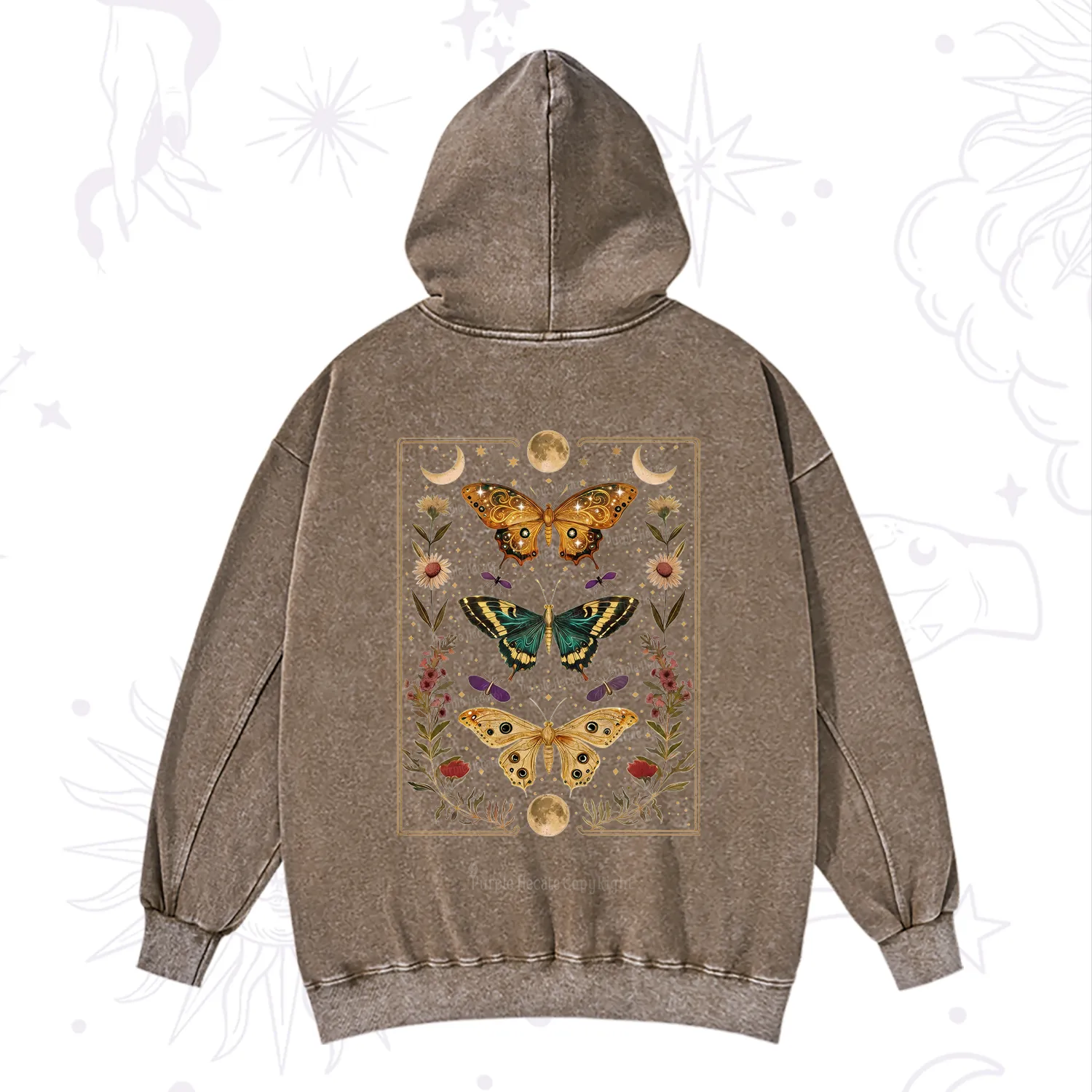 Purplehecate Sun and Moon Butterfly Washed Hoodie