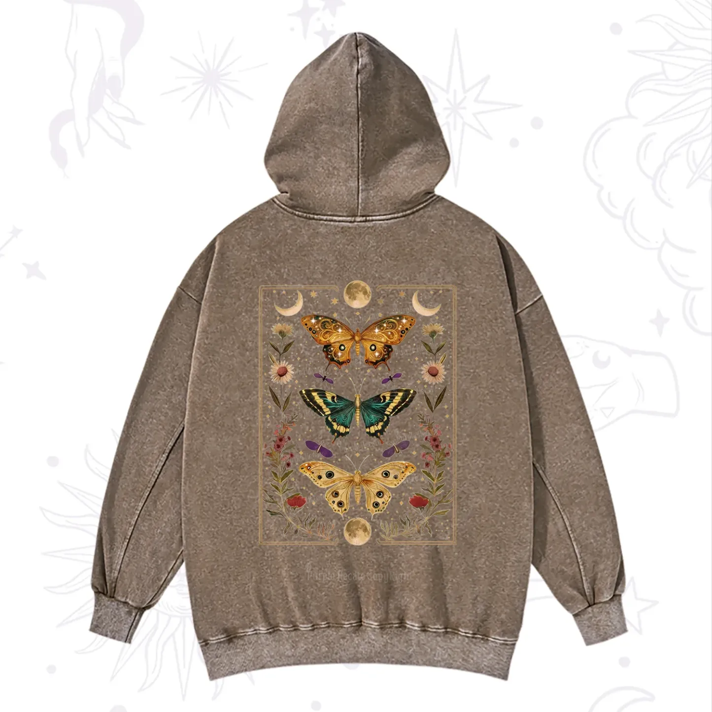 Purplehecate Sun and Moon Butterfly Washed Hoodie