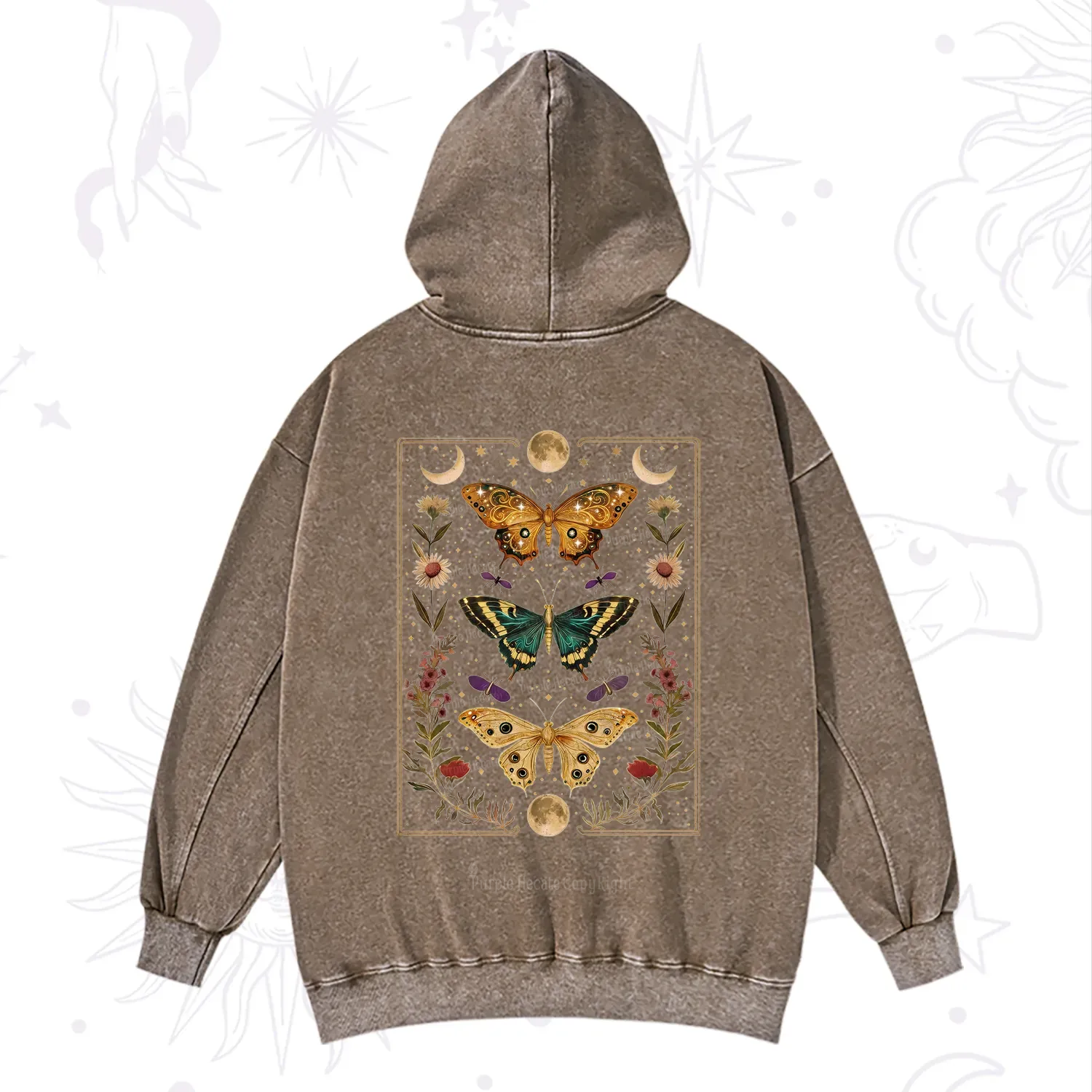Purplehecate Sun and Moon Butterfly Washed Hoodie