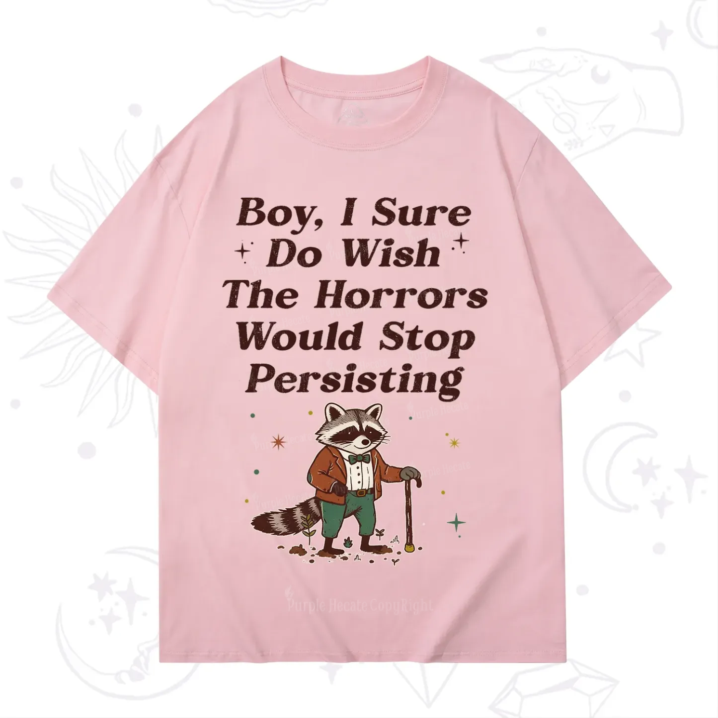 Purplehecate Raccoon Boy I Sure Do Wish The Horrors Would Stop Persisting T-Shirt