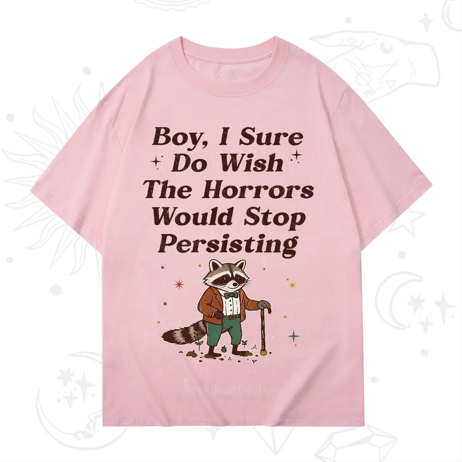 Purplehecate Raccoon Boy I Sure Do Wish The Horrors Would Stop Persisting T-Shirt