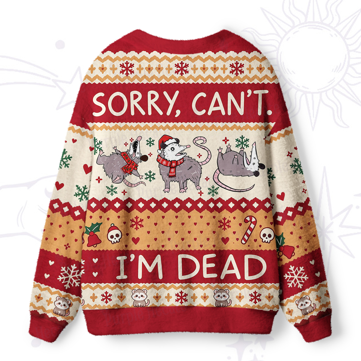 Purplehecate Funny Possum Sorry I Can't I'm Dead Christmas Ugly Cardigan Sweaters