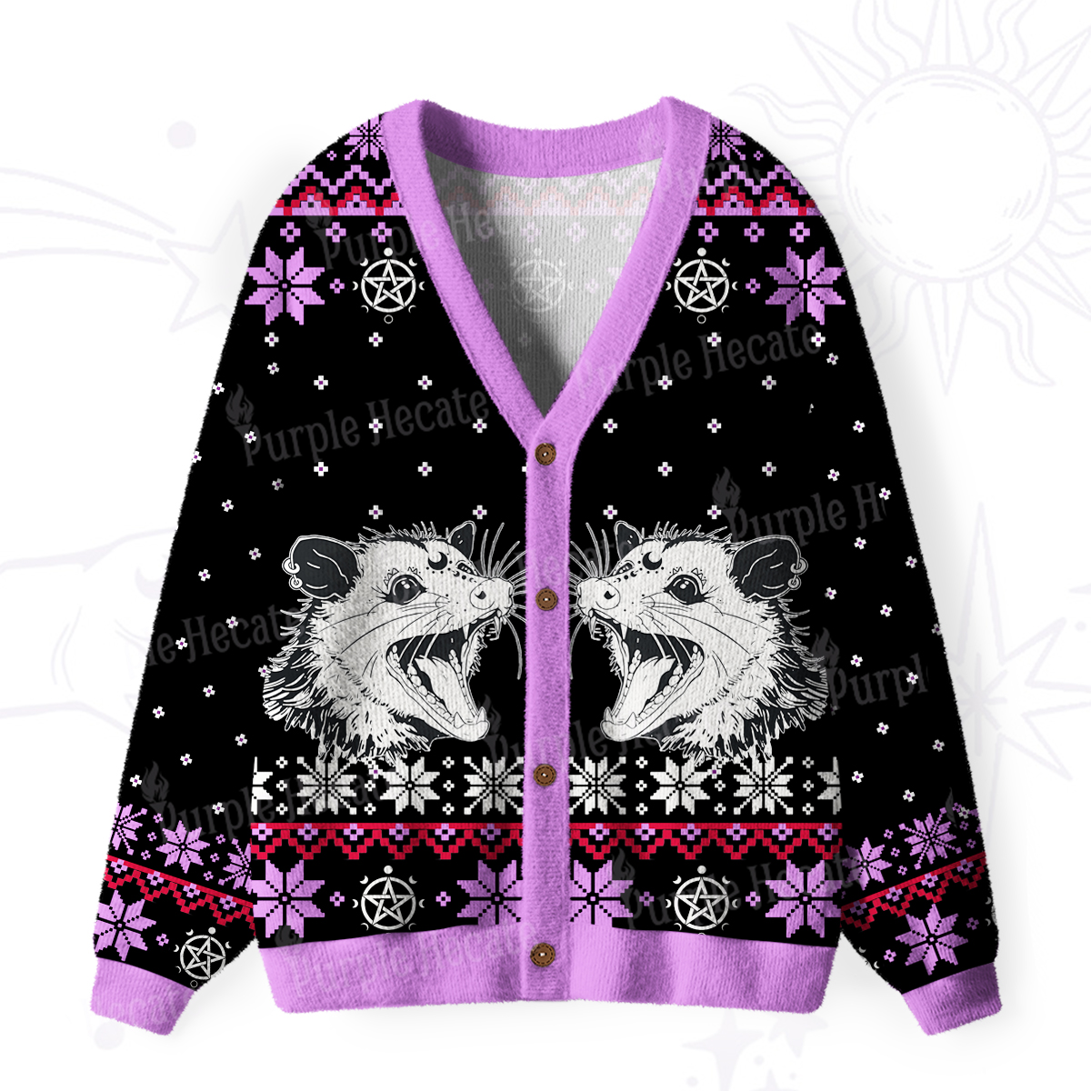 Purplehecate First Of All I'm A Delightful Opossum Ugly Cardigan Sweaters