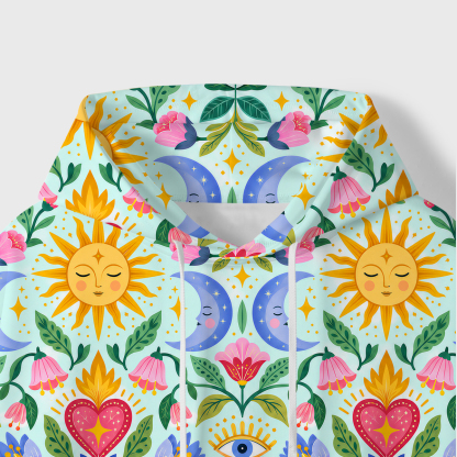 Purplehecate Sunny Bloom Flaming Heart All-Over Print Hoodie