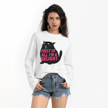Purplehecate First Of All I'm A Delight Cat Slub Long Sleeve T-Shirt