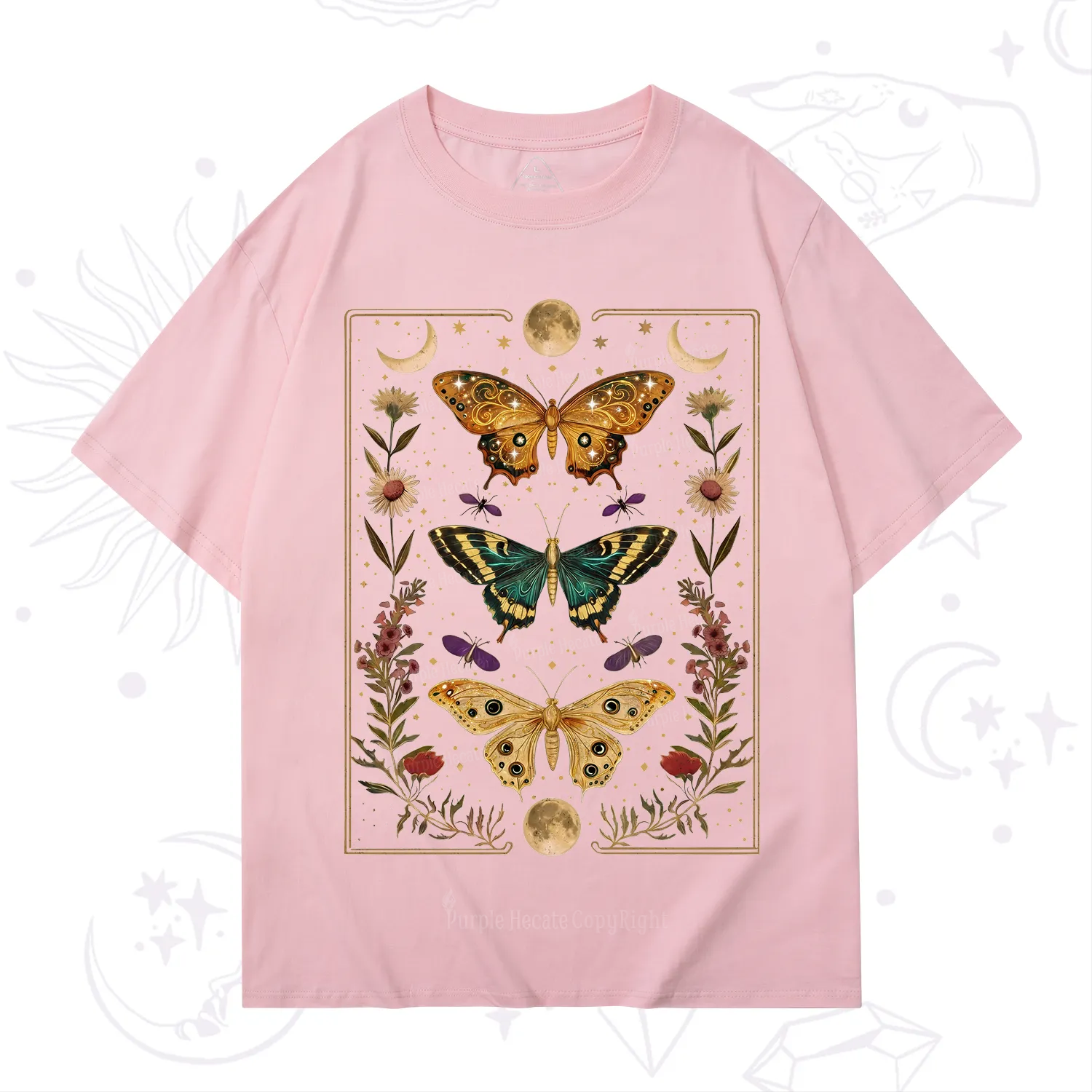 Purplehecate Sun and Moon Butterfly T-Shirt