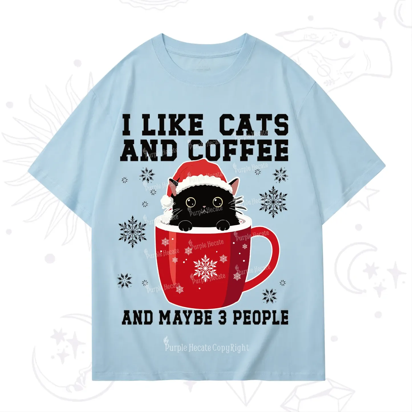 Purplehecate I like Cats And Coffee Christmas T-Shirt