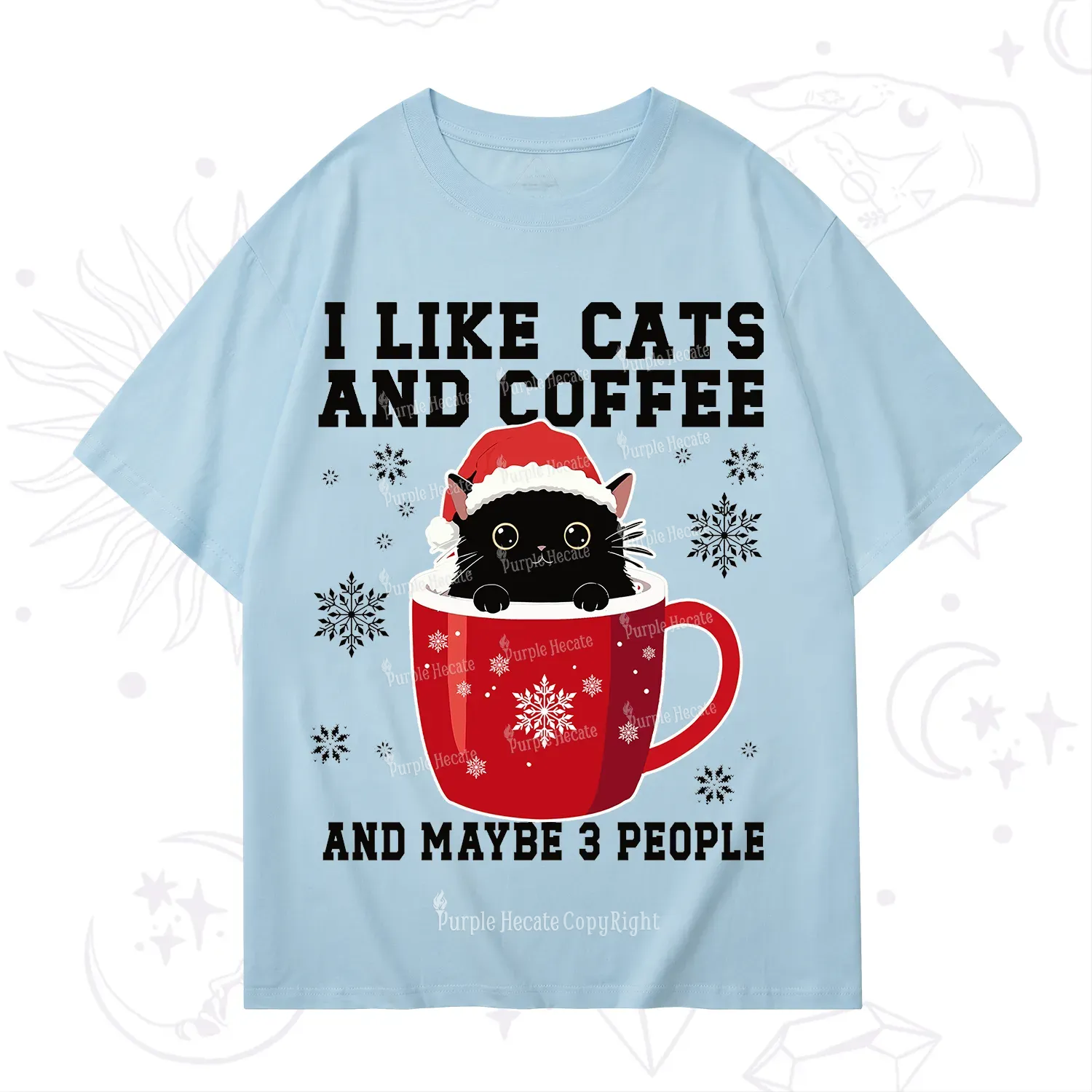 Purplehecate I like Cats And Coffee Christmas T-Shirt
