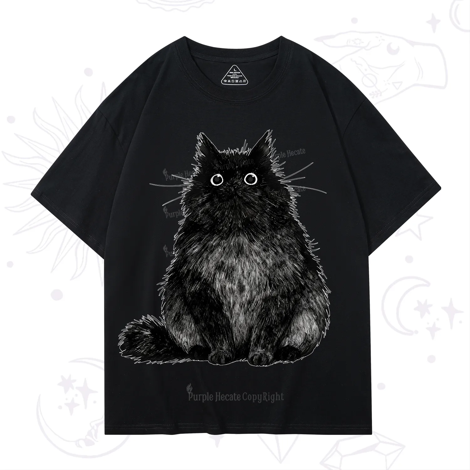 Purplehecate Cute Black Fluffy Cat T-Shirt