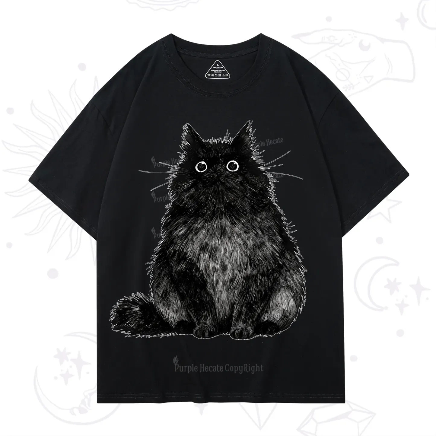 Purplehecate Cute Black Fluffy Cat T-Shirt